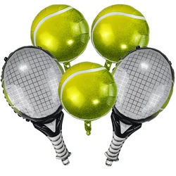 5pcs Tennis Party Balloons Supplies Tennis Racket Shape Mylar Balloons for Sports Tennis Theme Birthday Party Decoration