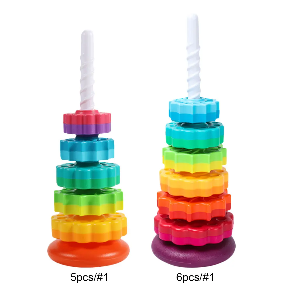 Spining Stacking Toy Eco-Friendly Gears Stacking Rings Toy Smooth Spining Tower Building Blocks Safe for Kids Holiday Toys