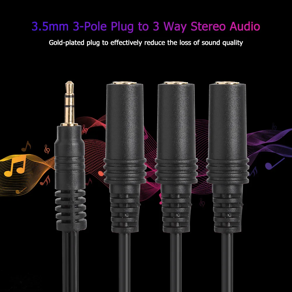 Stereo 3.5mm to 3x3.5mm AUX Jack Adapter Headphone Splitter Cable 3.5 1/8 TRS/TRRS Audio Extension Cord for PC Phone Speaker