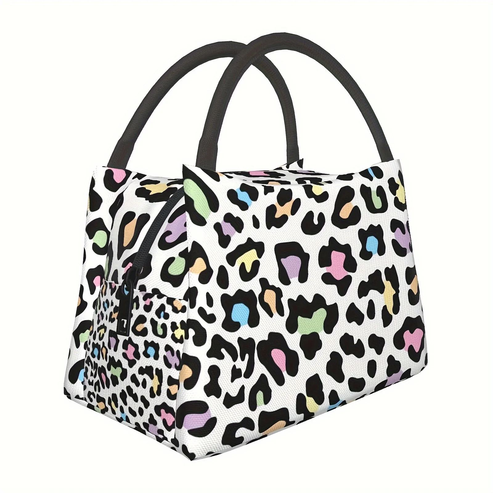 Colorful Leopard Print Lunch Bag Pastel Cheetah Pattern Insulated Cooler Bag, Reusable Leakproof Tote Bag for Women Work