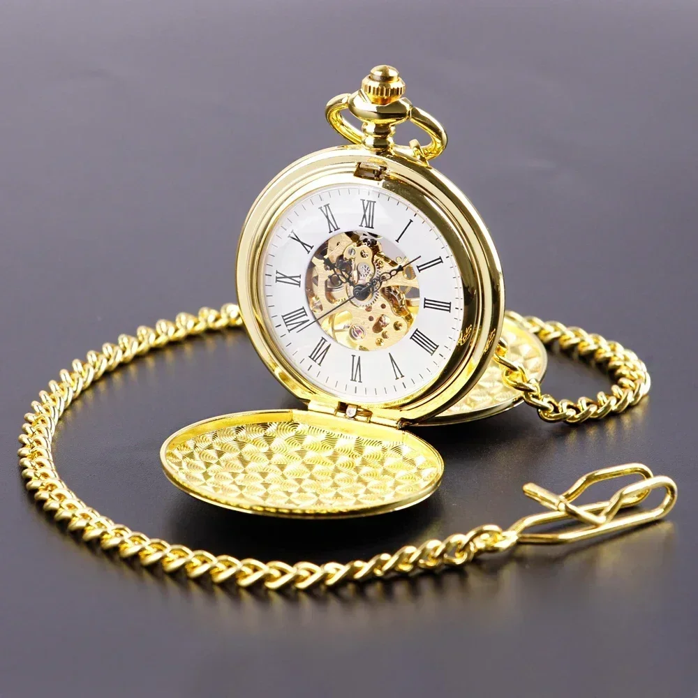 

NEW Steampunk Pocket Watch Clock Women Mechanical Hand Wind Smooth Gold Pendant White Dial Simple Stylish FOB PJX1697