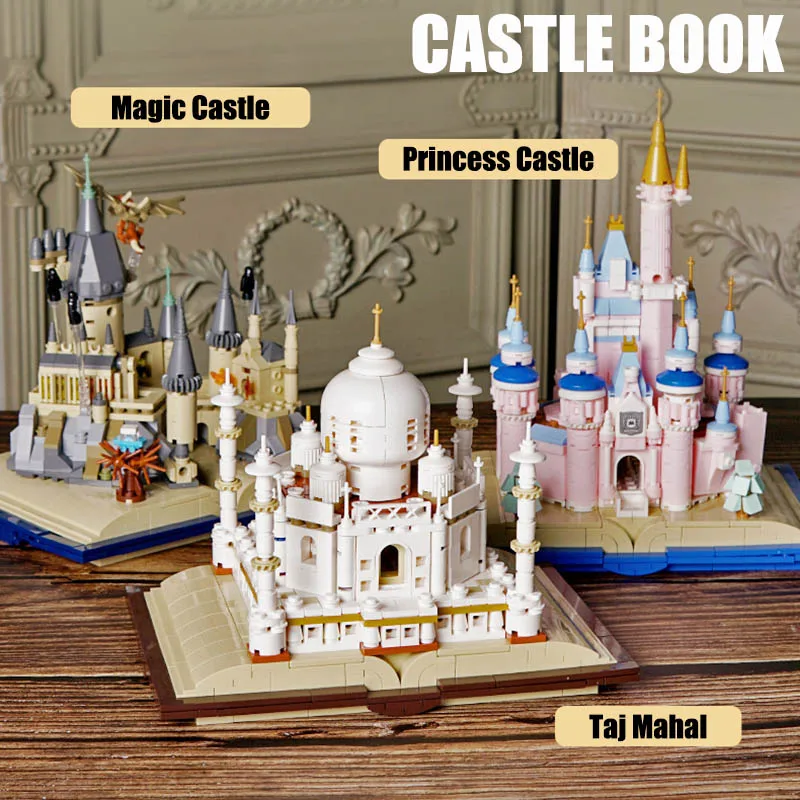 

City Magic Castle Pink Princess Castle Book Building Blocks DIY Tree House Taj Mahal Architecture Bricks Toys For Children Gifts