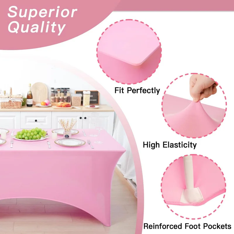 6FT Table Cloth Rectangle Table, 2 Tablecloths Rectangular Stretch Spandex Fitted Table Covers 6 Foot Party, Trade