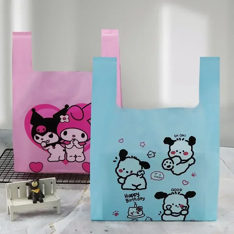 50pcs Sanrio Kawaii MyMelody Trash Bag Kuromi Pochacoo Anime Vest Style Large Thickened Handheld Household Packaging Plastic Bag