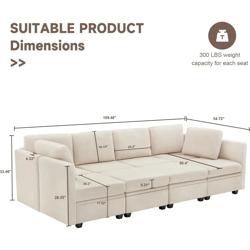 Modular Sleeper Sectional Sofa, 8-Seat Couch with Storage, Reversible Design for Living Room Use