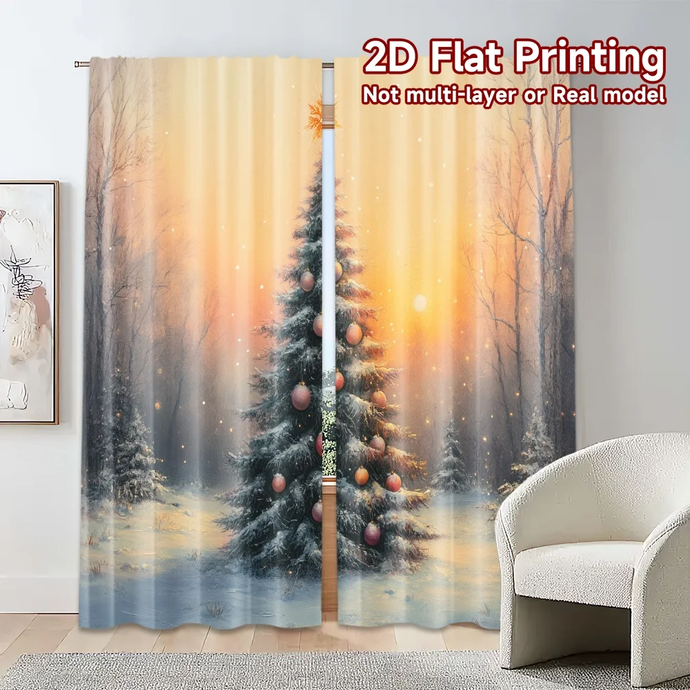 2 قطعة ، ستائر شجرة عيد الميلاد ثلج شتاء غروب الشمس (2) ستارة شعبية شعبية متعددة الاستخدامات ستائر بوليستر هدايا مثالية لـ #6