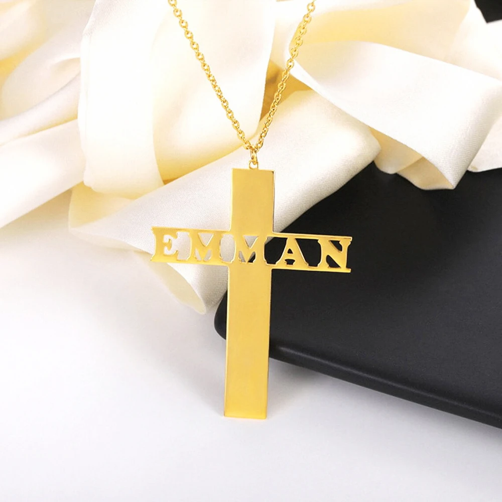 

Personalized Cross Name Necklace Stainless Steel Cutting Customized Pendant Christian Nameplate Jewelry Women's Mother's Day Gif