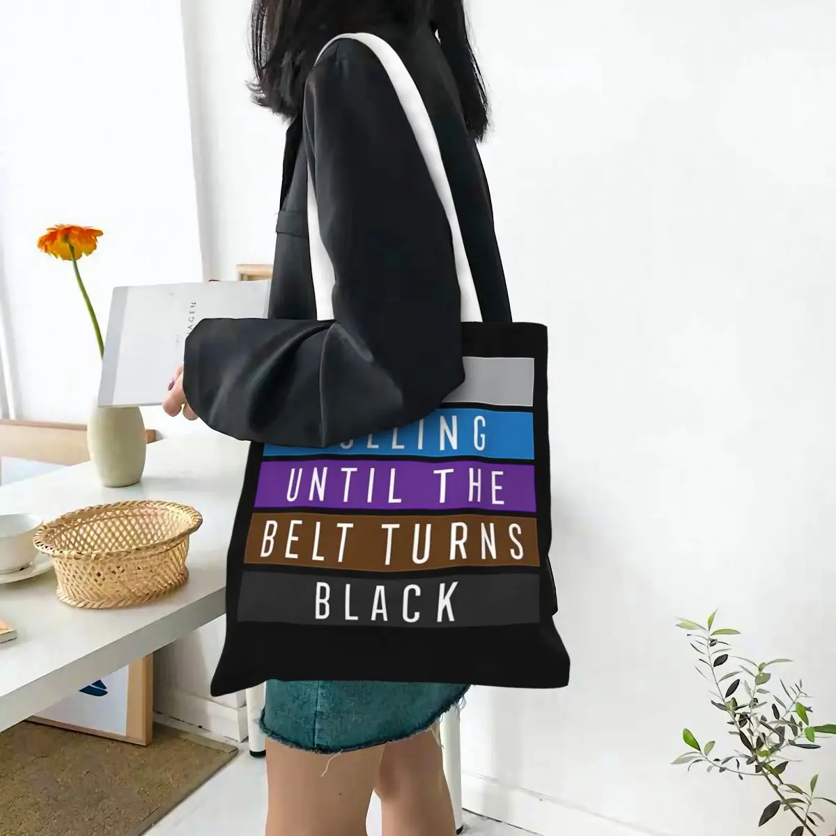 Jiu Jitsu BJJ Keep Rolling Light Shopping Bags Canvas The Tote Bag Reusable for Ladies Shoulder Tote Travel Handbag
