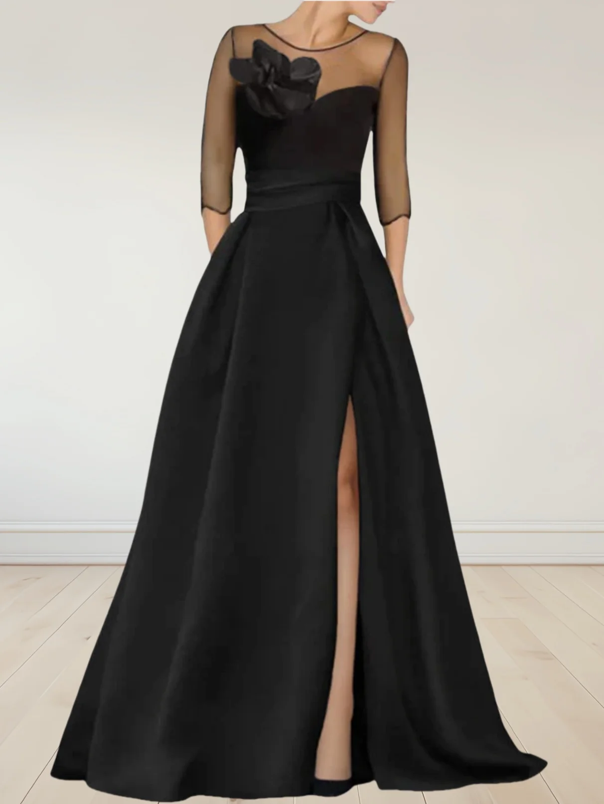 

A-Line Mother of the Groom Dresses Elegant Wedding Party Dress 3/4 Length Sleeve Jewel Neck Satin with Handmade flowers 2025