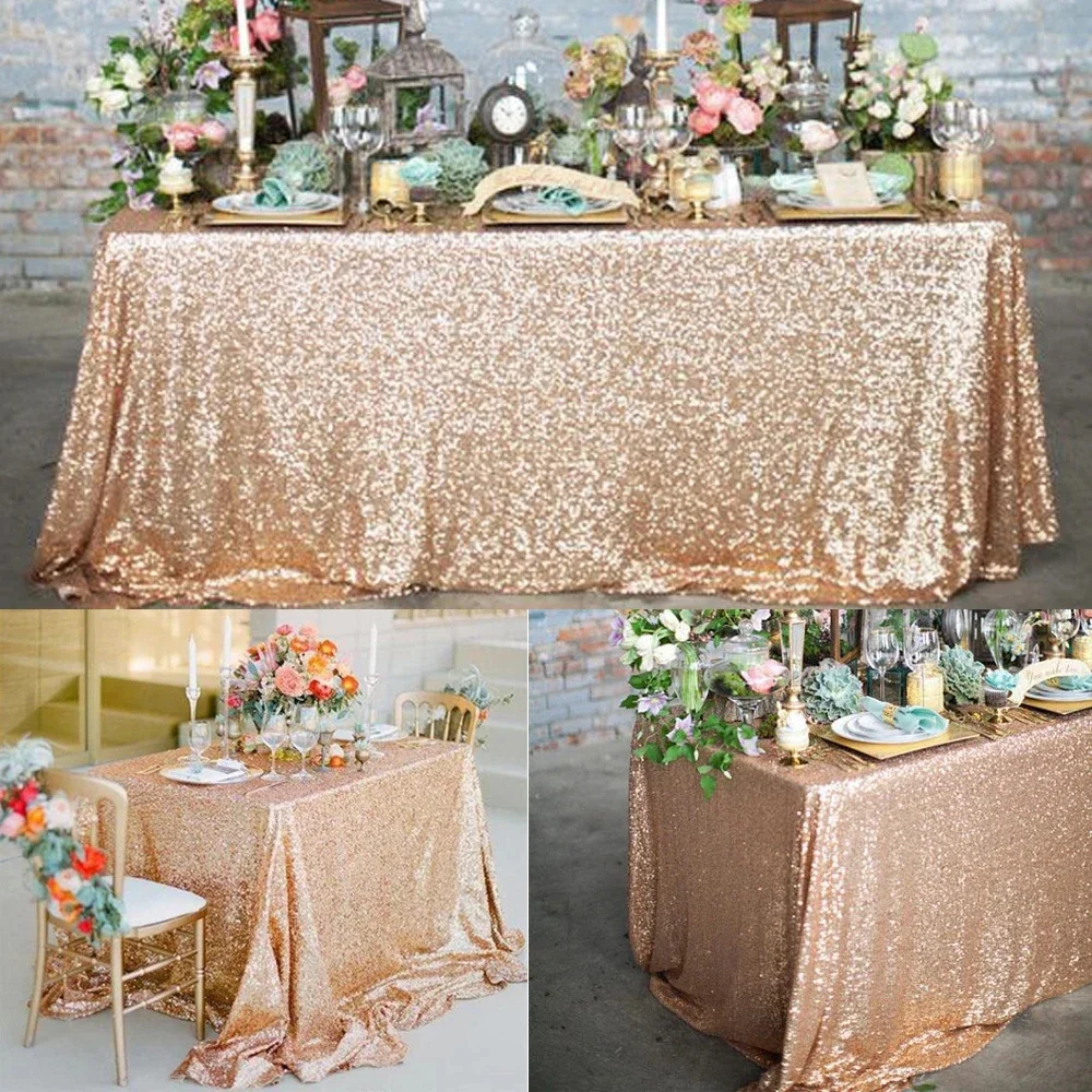 

Glitter Sequin Table Cloth Rectangular Table Cover Rose Gold Tablecloth for Wedding Birthday Party Home Decor Customized Size