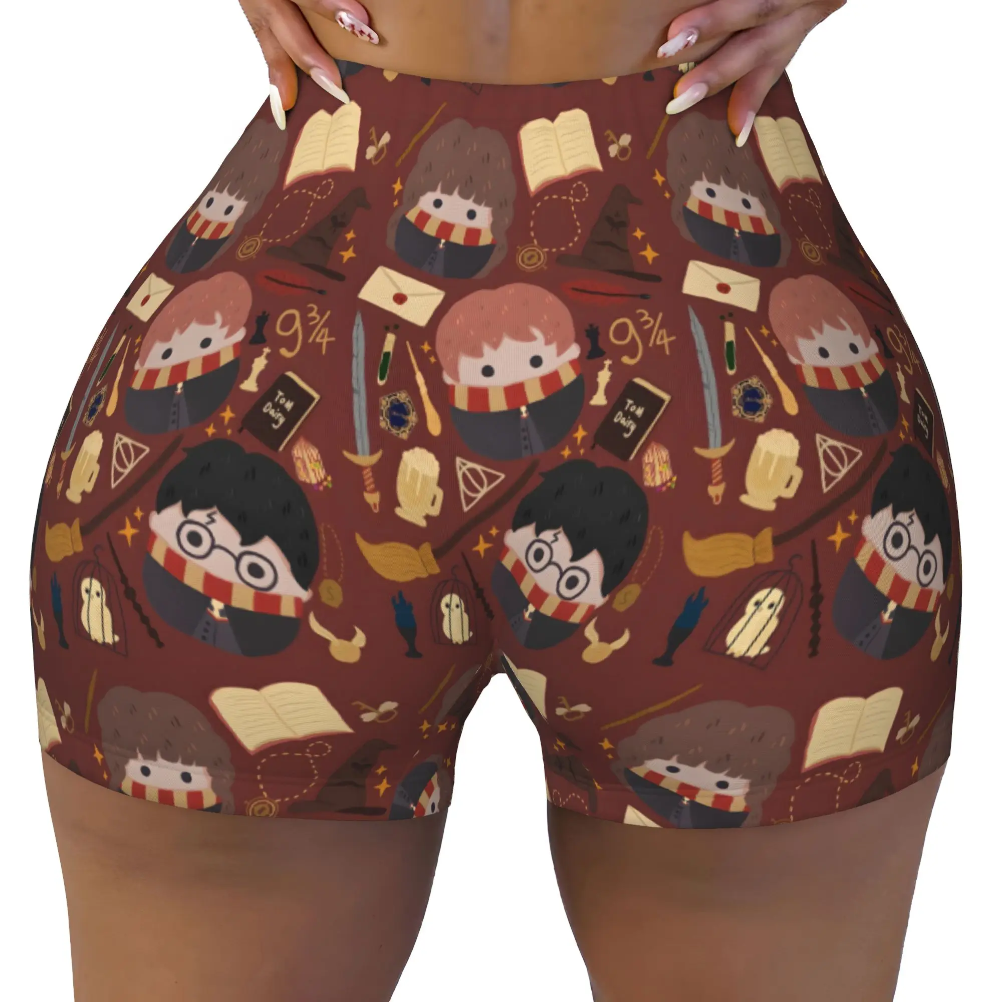 Custom Women H-Harryed Cartoon Workout Yoga Shorts Halloween Witchcraft Gym Athletic Biker Running Shorts