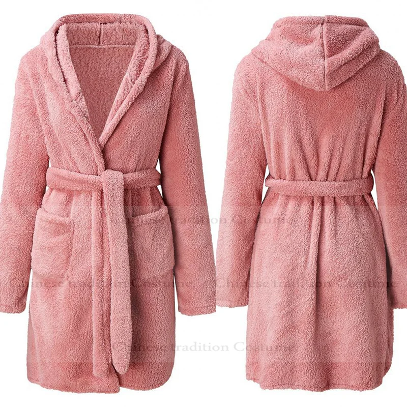 

Thickened Winter Home Bathrobe Short Sleep Robe Women Warm Flannel Hooded Pajamas Kimono Bath Gown Sexy Nightwear Sleepwear