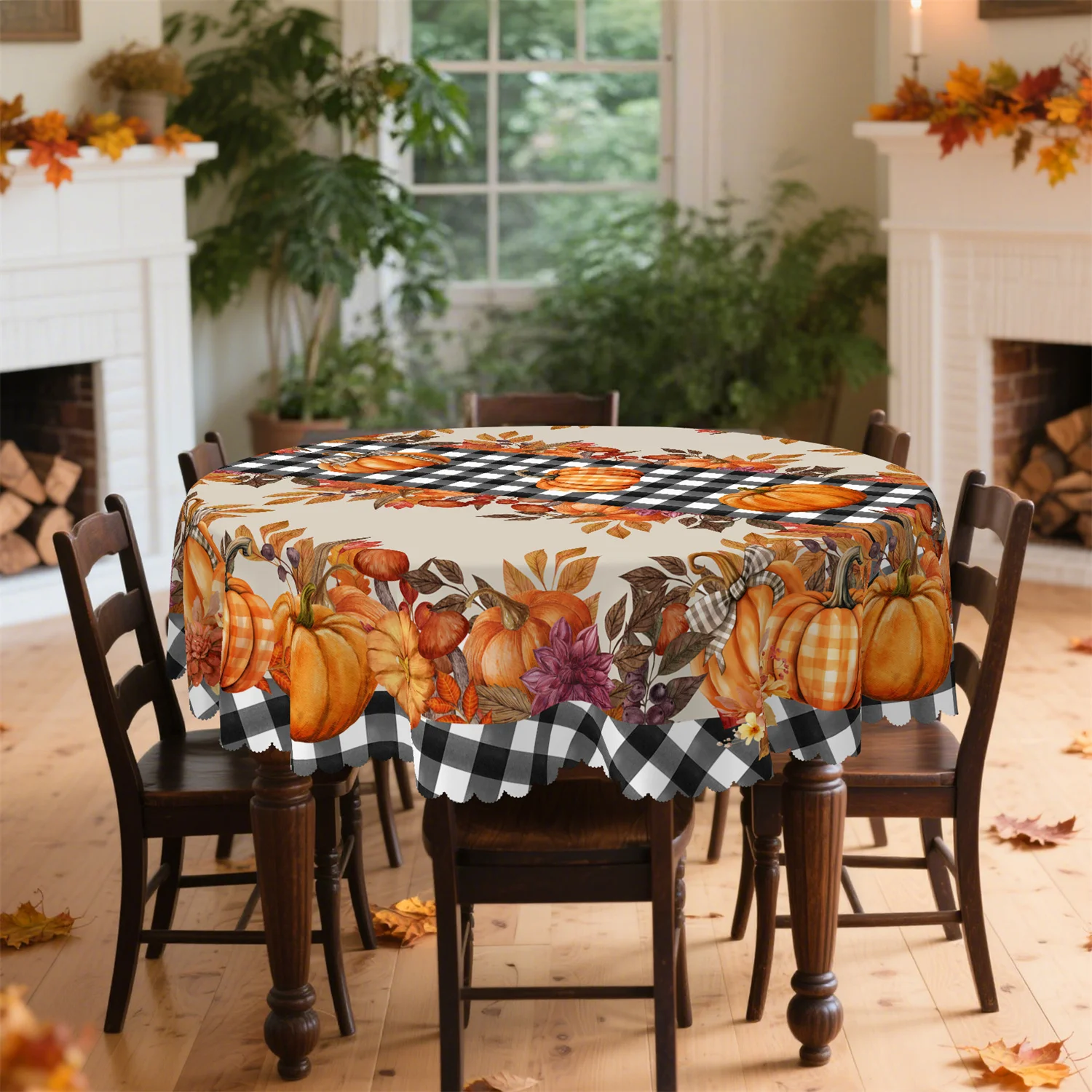 Pumpkin Mushroom Bowknot Maple Leaf Autumn Leaf Fall Tablecloth 1 Pack Suitable for Thanksgivingxzj