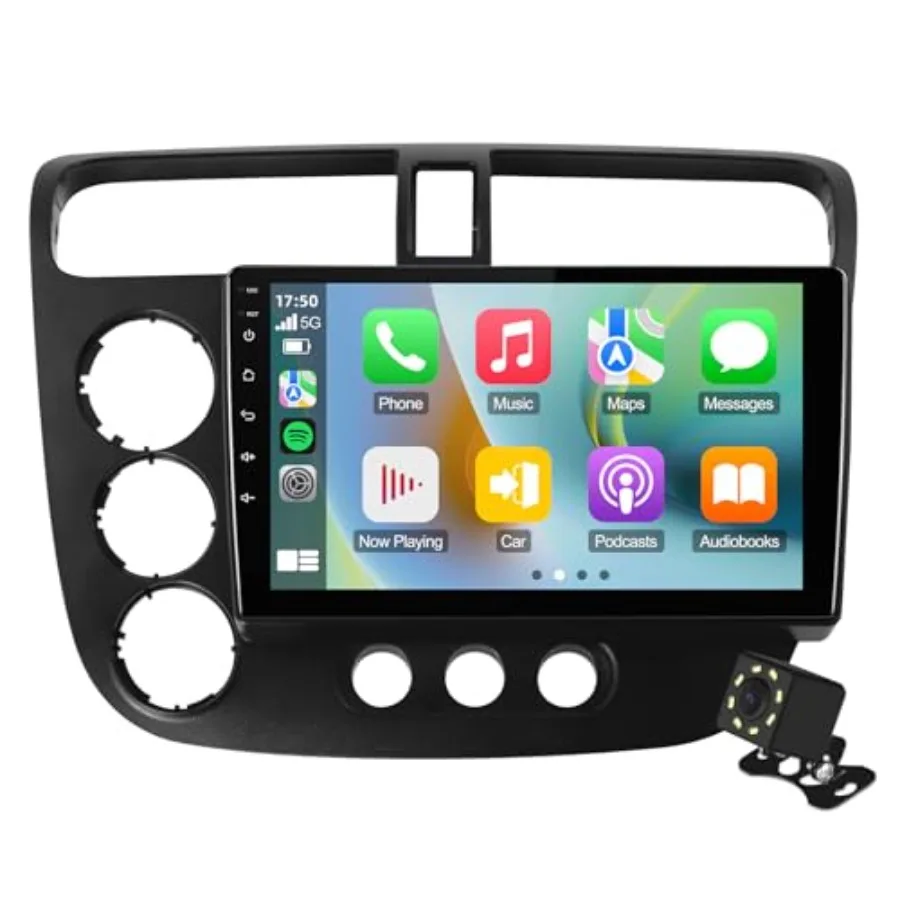 

Double Din Linux Car Stereo for Honda Civic 2000-2005: 9 Inch Touchscreen Radio ABS Plastic Housing Black Wireless CarPlay/Andr