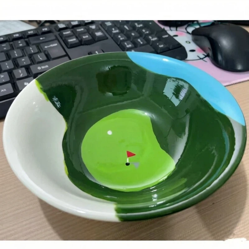 Handmade Golf Course Ceramic Bowl, Unique Hand-Painted Green Putting Green Snack Bowl, Novelty Golf Gift for Men Golf Lovers