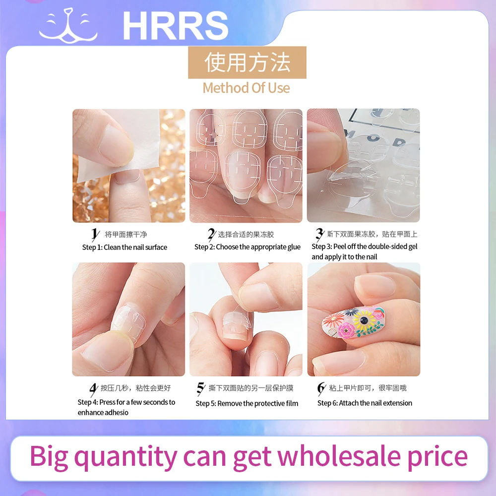 10 folhas dupla face fita adesiva para arte em unhas falsas cola gelatinosa transparente abas à prova d'água para unhas