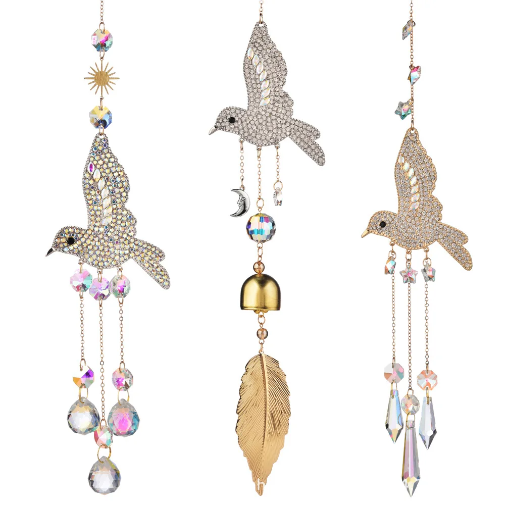 New home decoration pendant design hummingbird three piece set sun catcher crystal wind chime