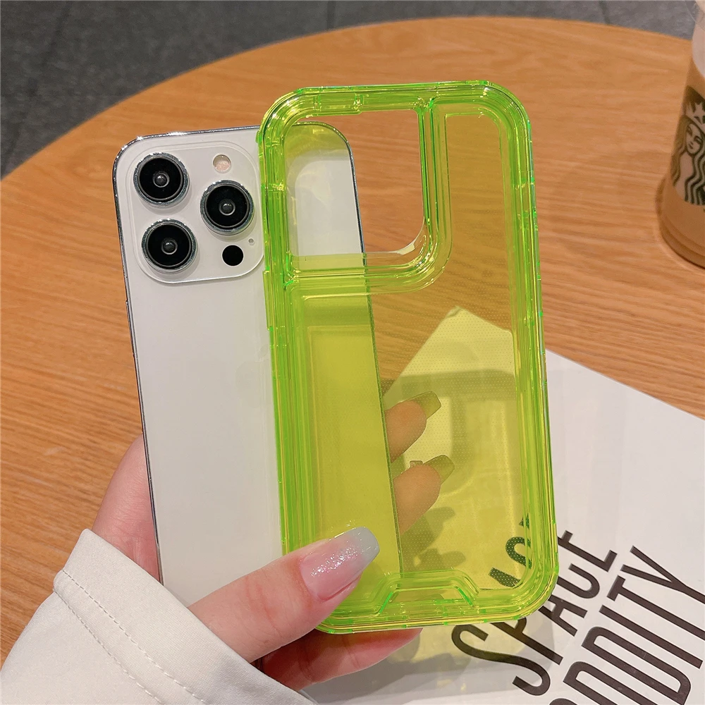 3 in 1 Hybrid Armor Bumper Shockproof Transparent Phone Case For iPhone 16 15 14 Plus 11 12 13 ProMax X XS Full Protection Cover