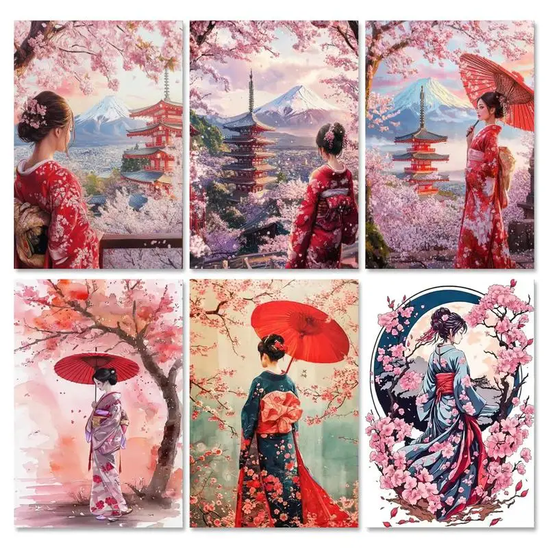 

GATYZTORY Acrylic Paint By Numbers For Adults Pink Scenery Hand Painting Picture On Canvas Cherry Blossom Home Decor DIY Gift