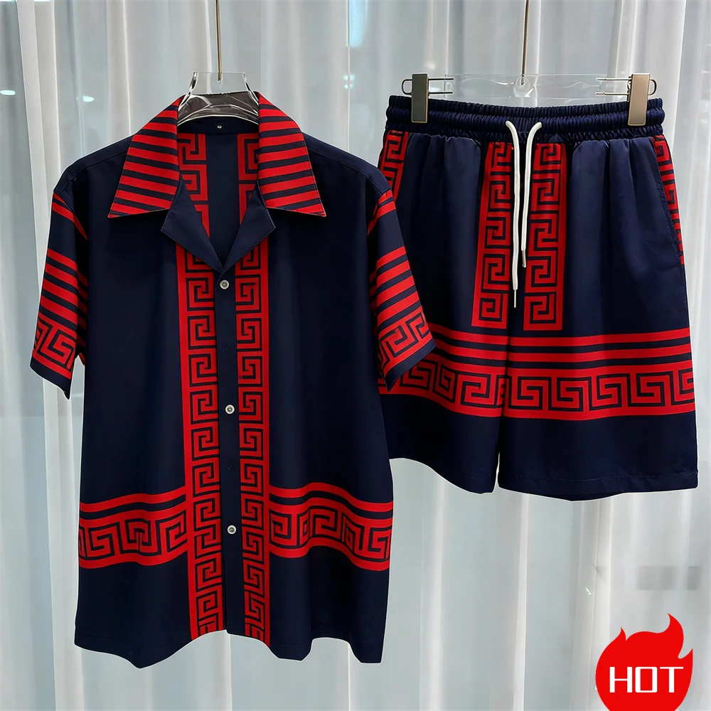 Digital printed men's set fashion two-piece shorts set high-quality summer short sleeved shirt Unisex y2k shirt set home pajamas view 3