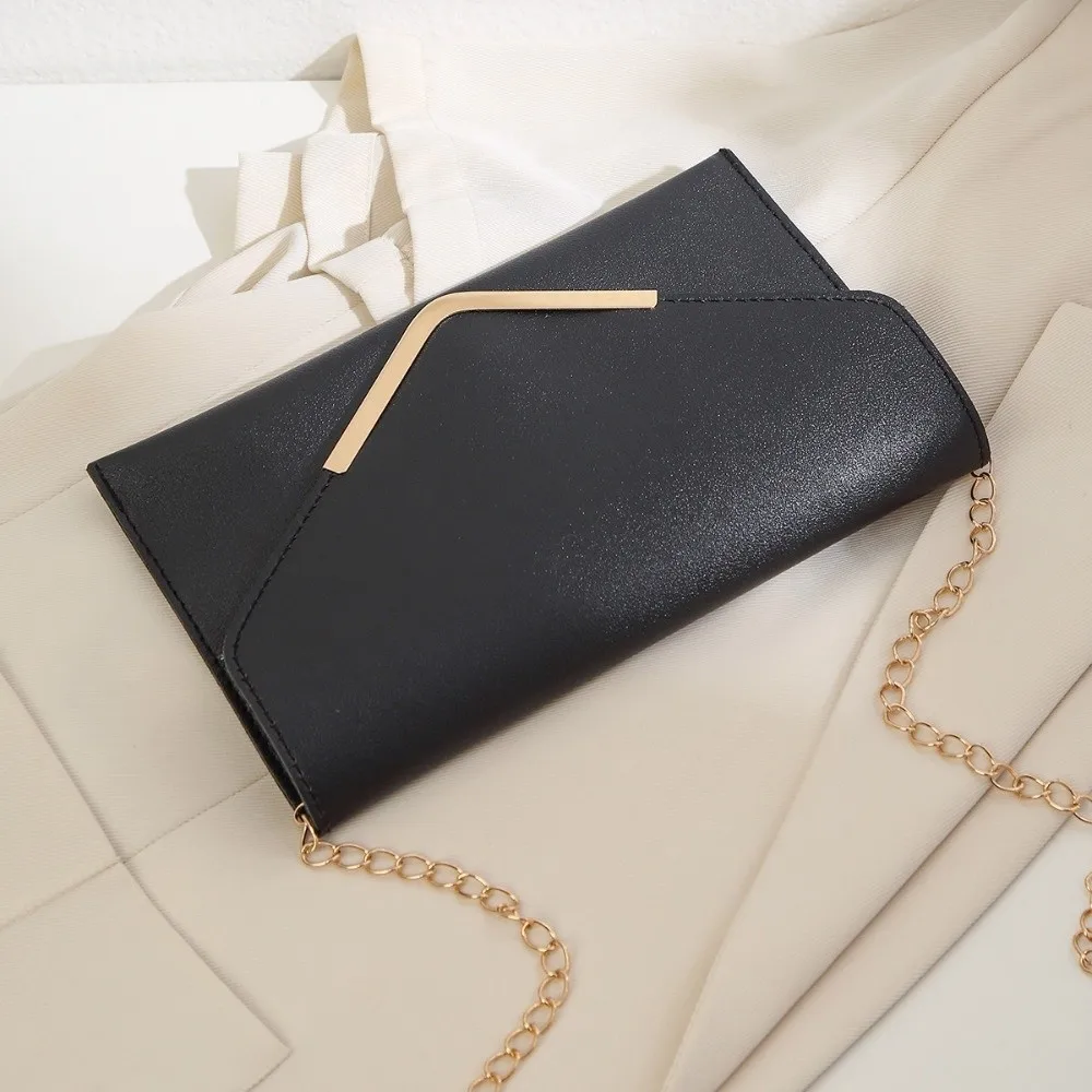 Fashion PU Leather Crossbody Bag Chain Strap Solid Color Shoulder Bag Evening Clutch Bag Party