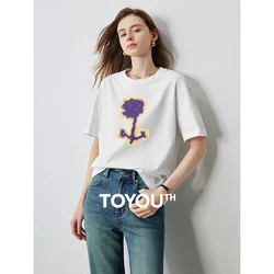 TOYOUTH Women Short Sleeve T shirt 2025 Spring New Tops GT529005