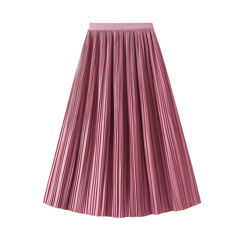 

Summer Slim Mid-Length Pleated Korean Jupe Longue Femme Long Skirts Office A Line High Waist Skirt