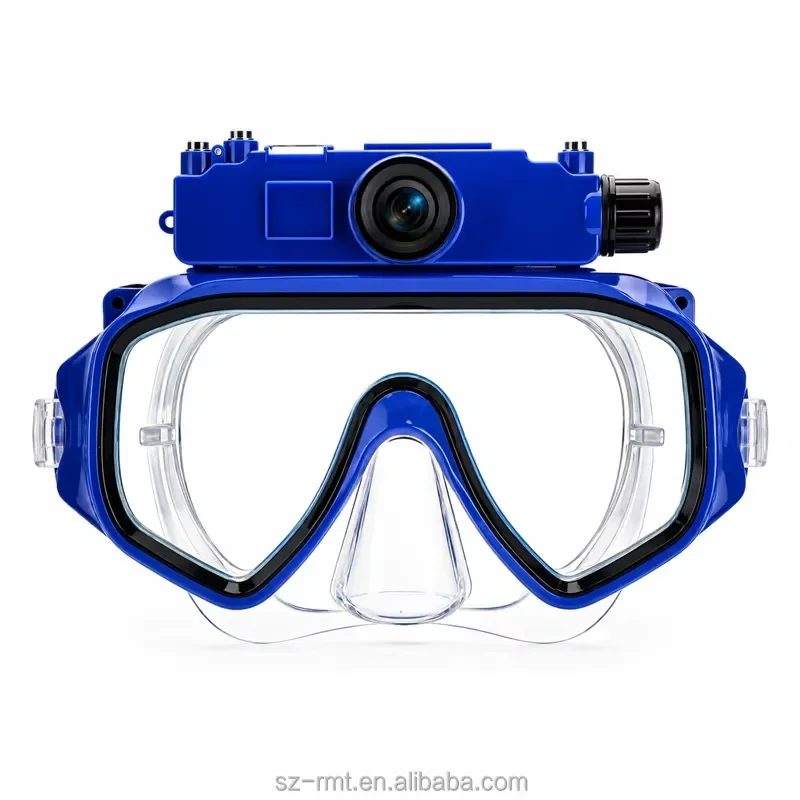 Adult Snorkeling Mask With Action Camera Mount Anti Fog Tempered Glass Wide Angle View Swimming Goggles For Diving Sports