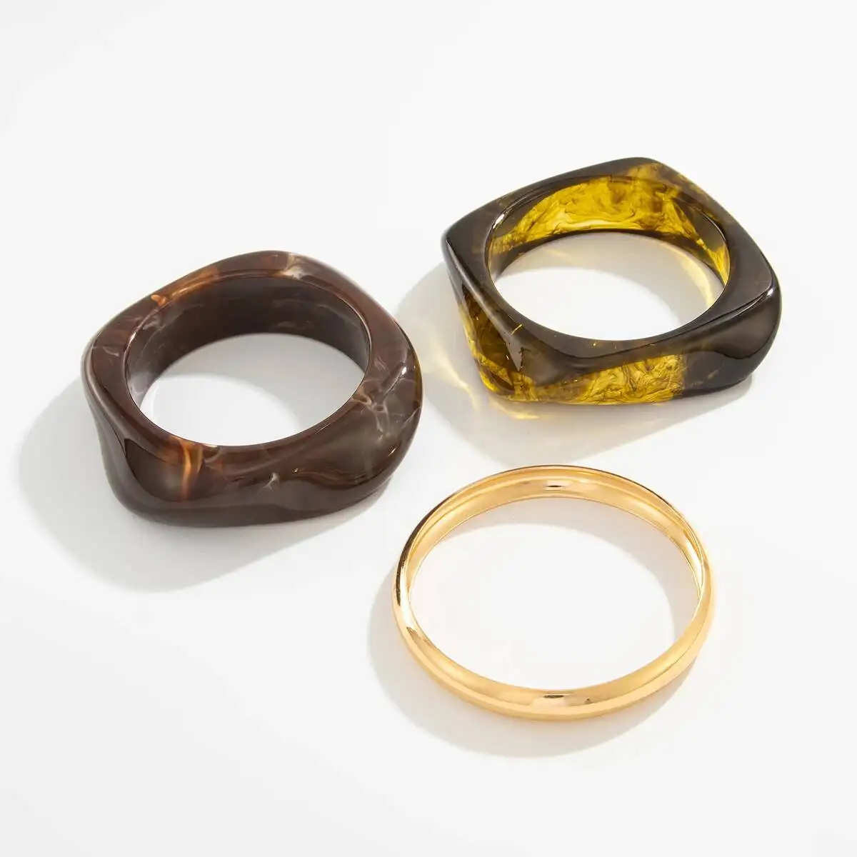 IngeSight.Z 3 أنماط خمر الشرير البني سميكة الراتنج الاكريليك تلطخ أساور النساء هندسية غير النظامية سوار أساور مجوهرات #6