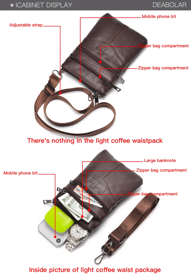 Echte Leder-Herren-Umhängetasche Hochwertige Business-Messenger-Tasche Mini-Hüfttasche mit Großer Kapazität – Detail 5