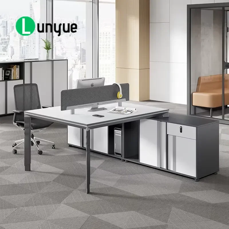 Modern Melamine 2 Person Wooden Desk Modular Workstation with Partition Office Furniture Home Workspace Computer Table
