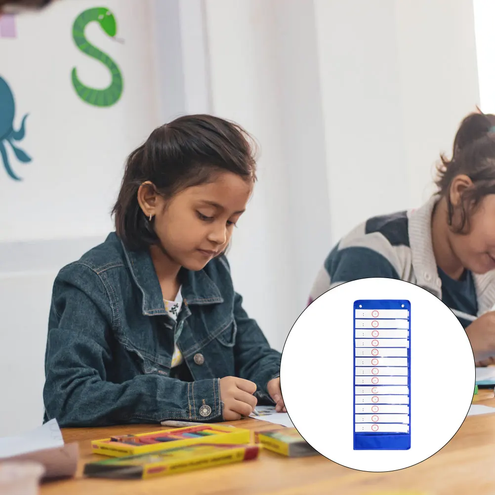 

Classroom Schedule Pocket Chart Oxford Cloth 18 Reusable Cards Dry Erase Double Sided Hanging Organizer for Teacher