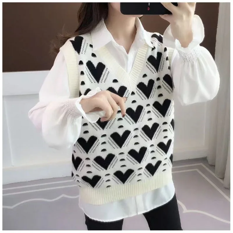 Fashion Women Vest Autumn Outerwear 2024 New Knitted Women\'s Autumn and Winter Sweater Korean Style V Collar Coat