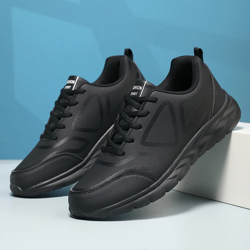 Scarpe da ginnastica nere da uomo Scarpe da ginnastica casual di alta qualità Autunno Inverno Tempo libero Scarpe sportive da uomo in pelle artificiale antiscivolo per esterni