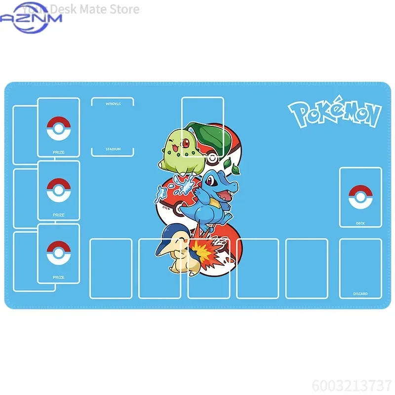 Pokemon Battle Playmat Premium Rubber Pad, Classic Fire Dragon & Electric Mouse Johto Starters, Cute Cartoon Clear Card Zone Lay