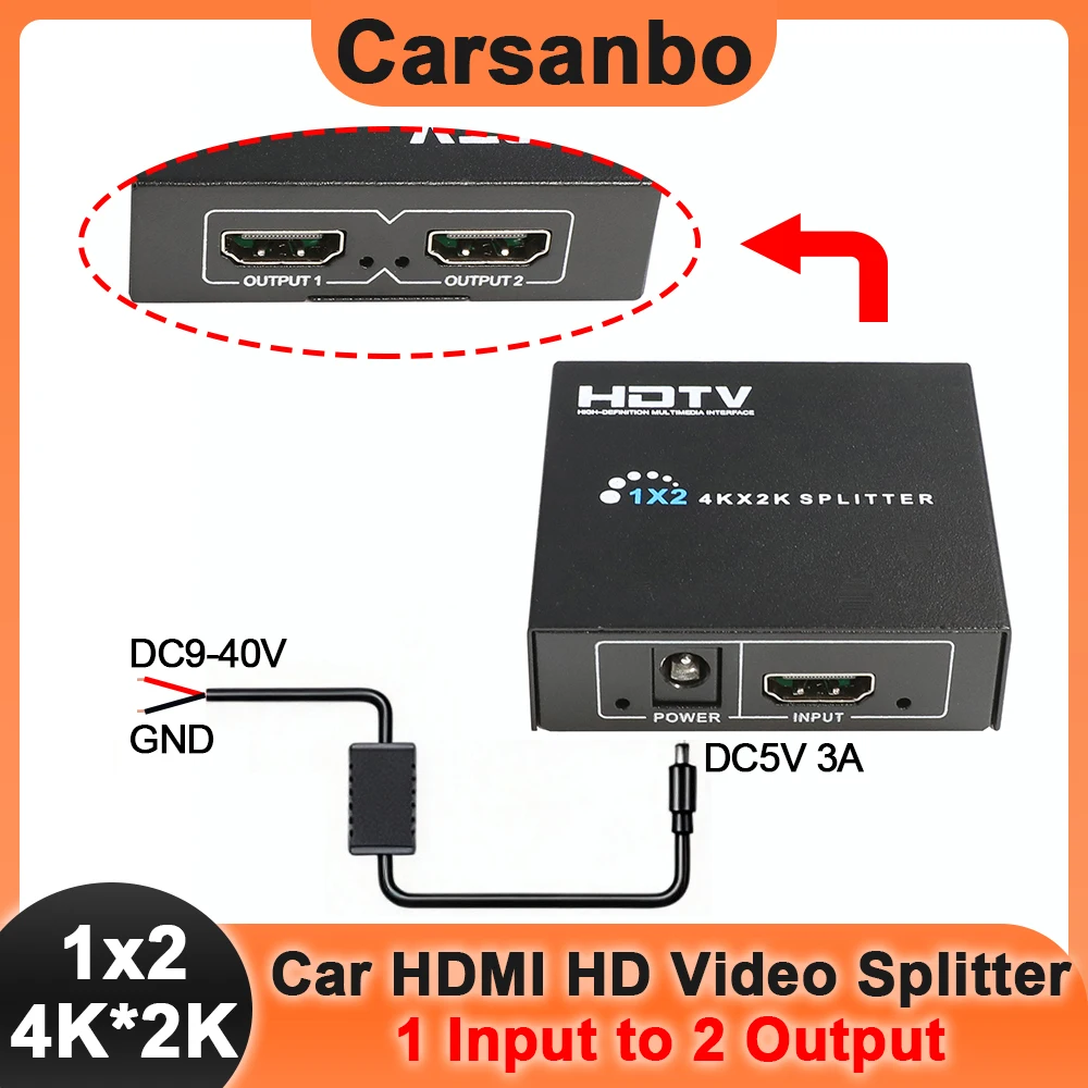 Carsanbo 4K HDMI HD Splitter 1 Input 2 Output HDMI Video Distributor Display Duplicate for HDTV TV Laptop To Projector Monitor