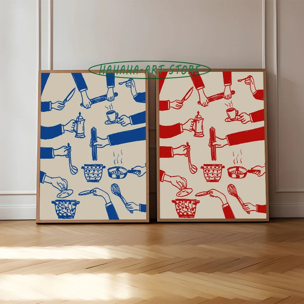 

Cooking Hands Wall Art Poster Canvas Printing Kitchen Wall Art Hands Holding Dishes Food Preparing Hand Retro Kitchen Decoration