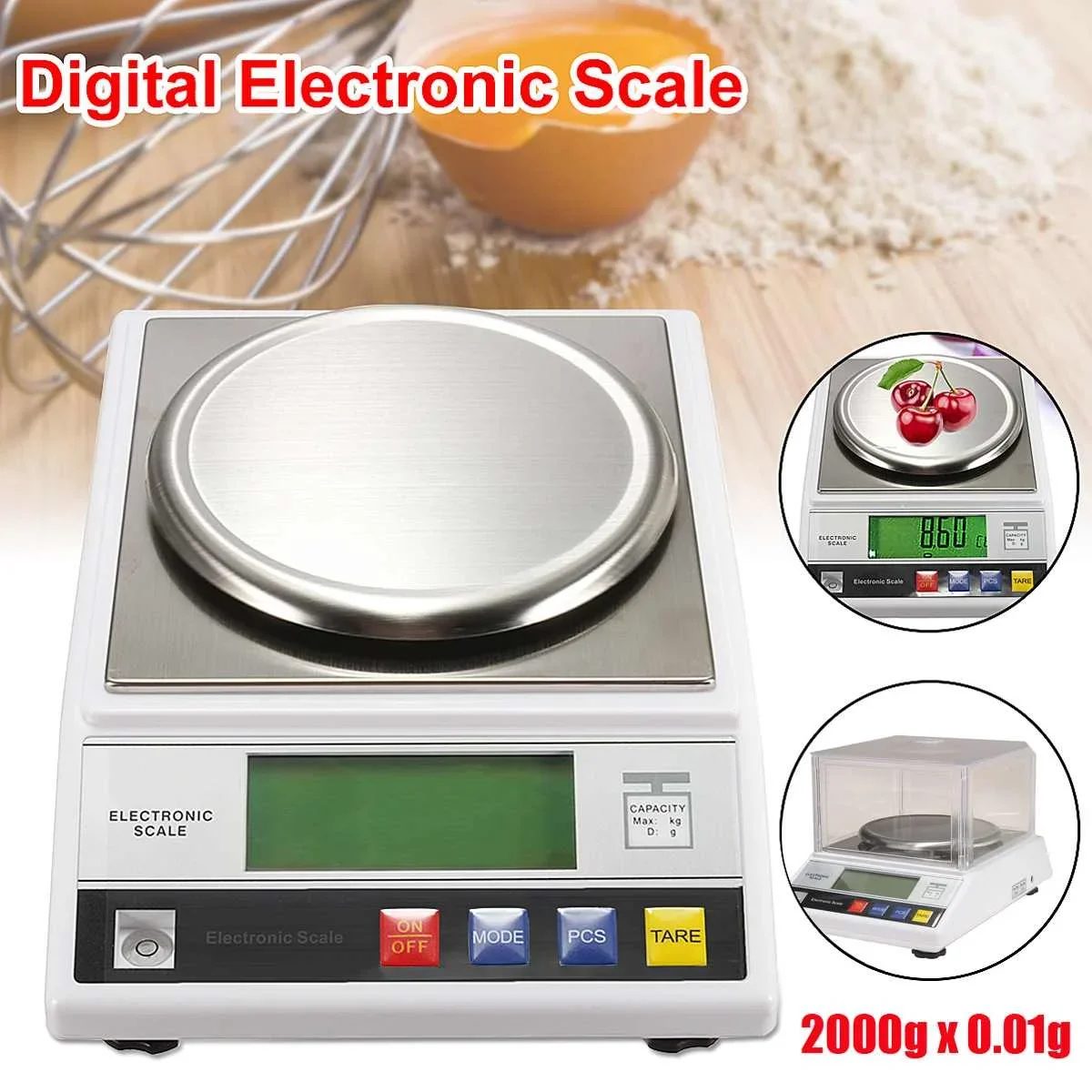 

2000g/0.01g Electronic Digital Scale LCD Display Backlight LB Gram Food Kitchen Weight Balance Tray Precision High Accuracy 2kg