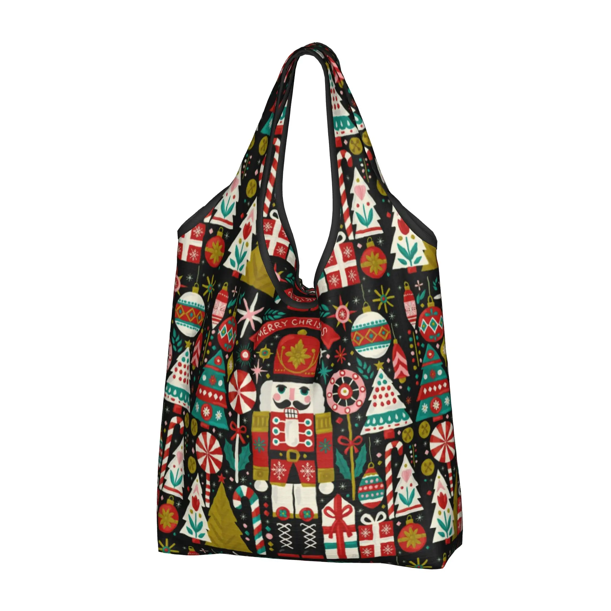 Kawaii Printed Christmas Nutcracker  Shopping Tote Bags Portable Shoulder Shopper  Handbag