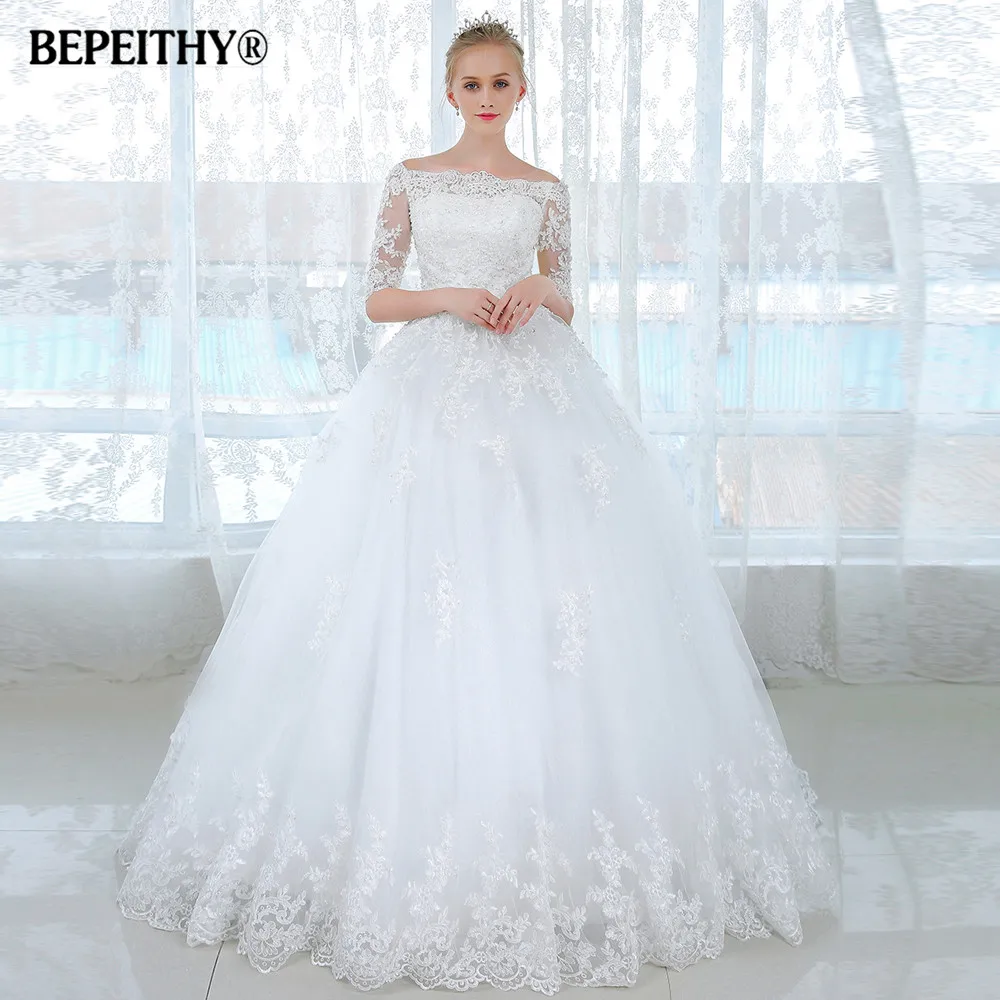 BEPEITHY-Robe de Rhpersonnalisée pour femme, robes de mariée princesse, dentelle, col bateau, patients éducatifs, demi-manches