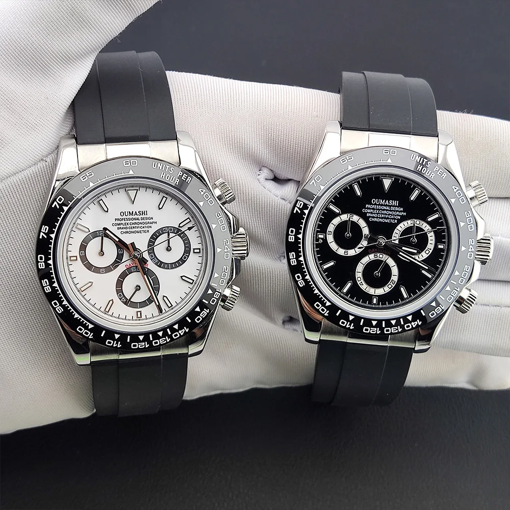 Picture 5: Casual men's watch Silver stainless steel sapphire watch Panda Automatic Mechanical Watch Chronograph 4130 watches Rubber strap