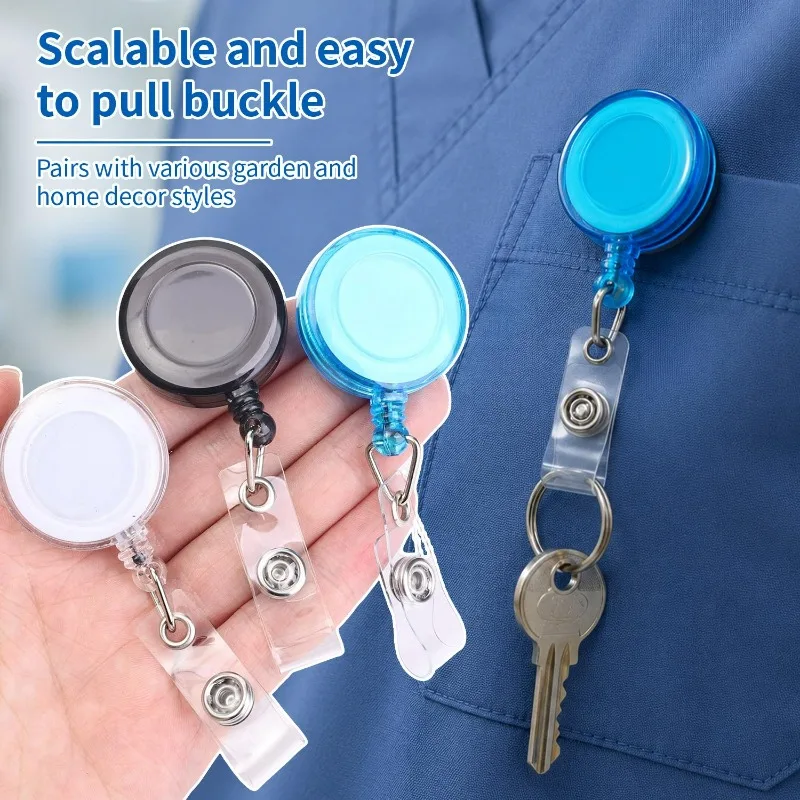 5/10Pack ID Card Holder Retractable Clip ABS Transparent Shell Metal Rivet Badge Reel Auto Retract Lanyard for Work Nurse Office