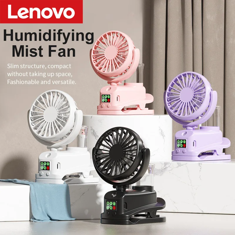 

Lenovo Portable Clip-on Mist Cooling Fan USB Rechargeable 4 Speed Digital Display Mini Humidifier Spray Fan Adjustable Desk Fan
