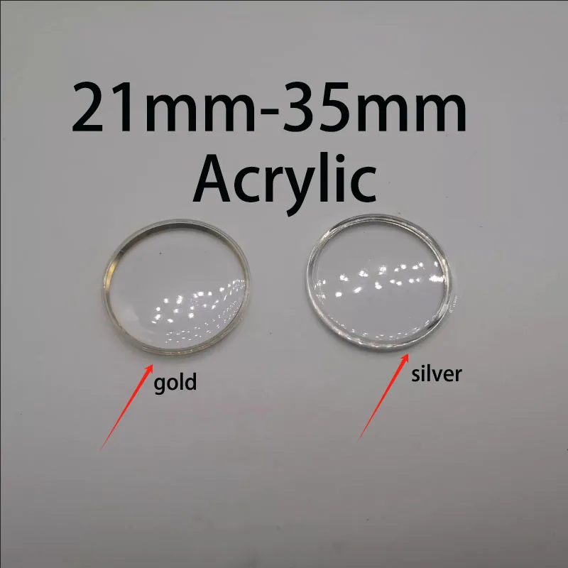 

1 piece of watch accessories, round arch shaped gold and silver rings, rubber cover, acrylic mirror size 21-35mm