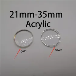1 piece of watch accessories, round arch shaped gold and silver rings, rubber cover, acrylic mirror size 21-35mm