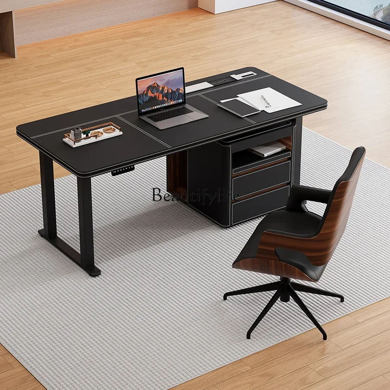 

yj19 Minimalist High-End Saddle Leather Desk Intelligent Electric Lifting Desk