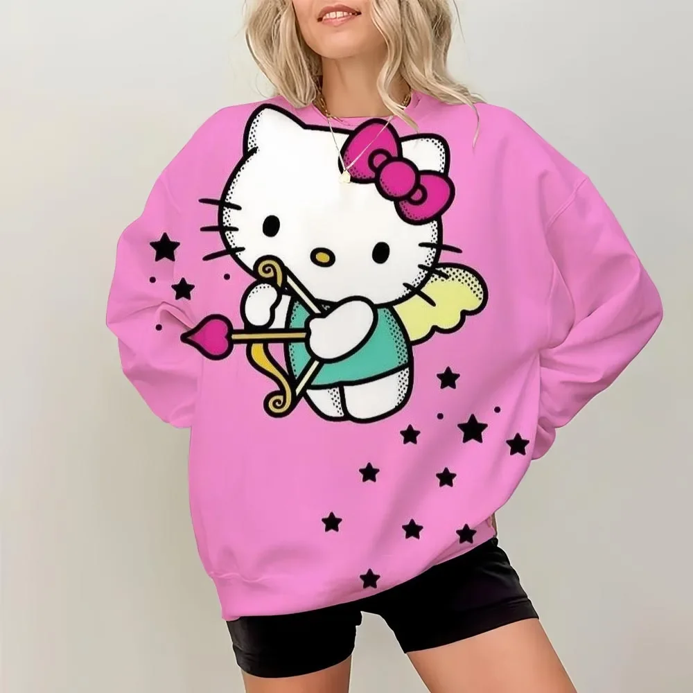 Women Fashion Comfortable Hoodies Autumn Hello Kitty Cute print Hoodie Female Casual Round Neck hoodie Pullover Tops Streetwear