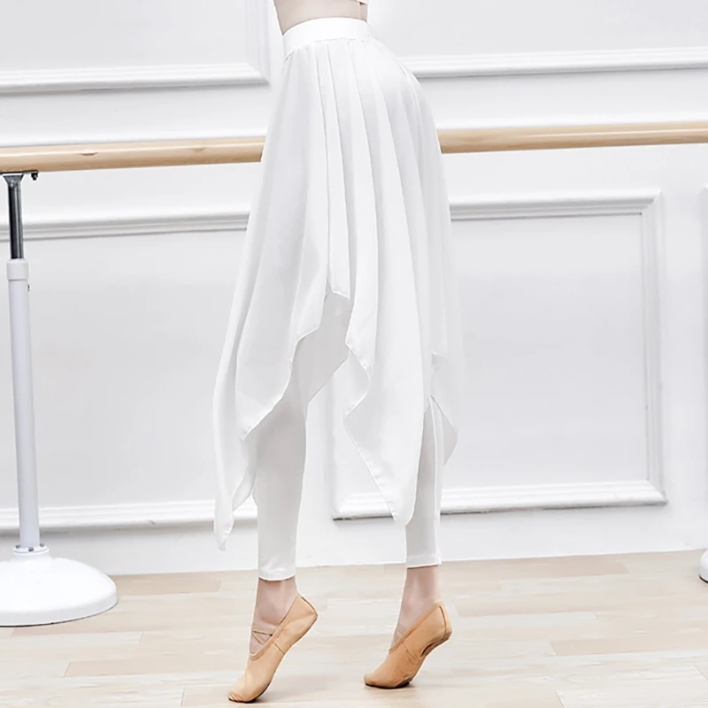 Fashion Faux Layered Skirt Trousers 2 In 1 Elastic Waist Irregular Swing Long Skirt with Leggings Dance Outfit for Women