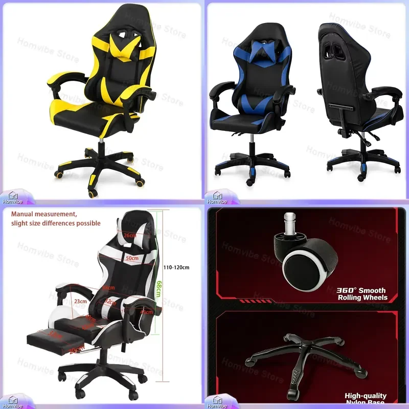 Ergonomic Gaming Chair with Footrest Height Adjustable Racing Style Computer Chair for Gamers Office Desk Chair with Lumbar