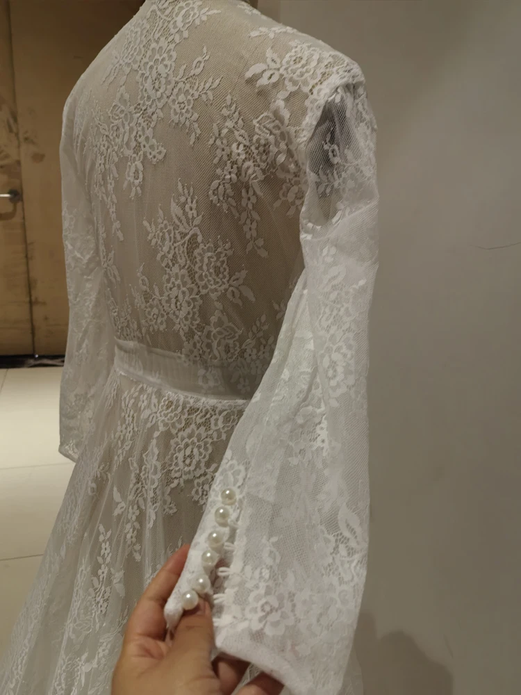 Lace Wedding Robe Long Jacket Wedding Coat Sweep Train Wedding Capes Wrap Bolero Lace Wedding Robe Tulle Shrug Customized